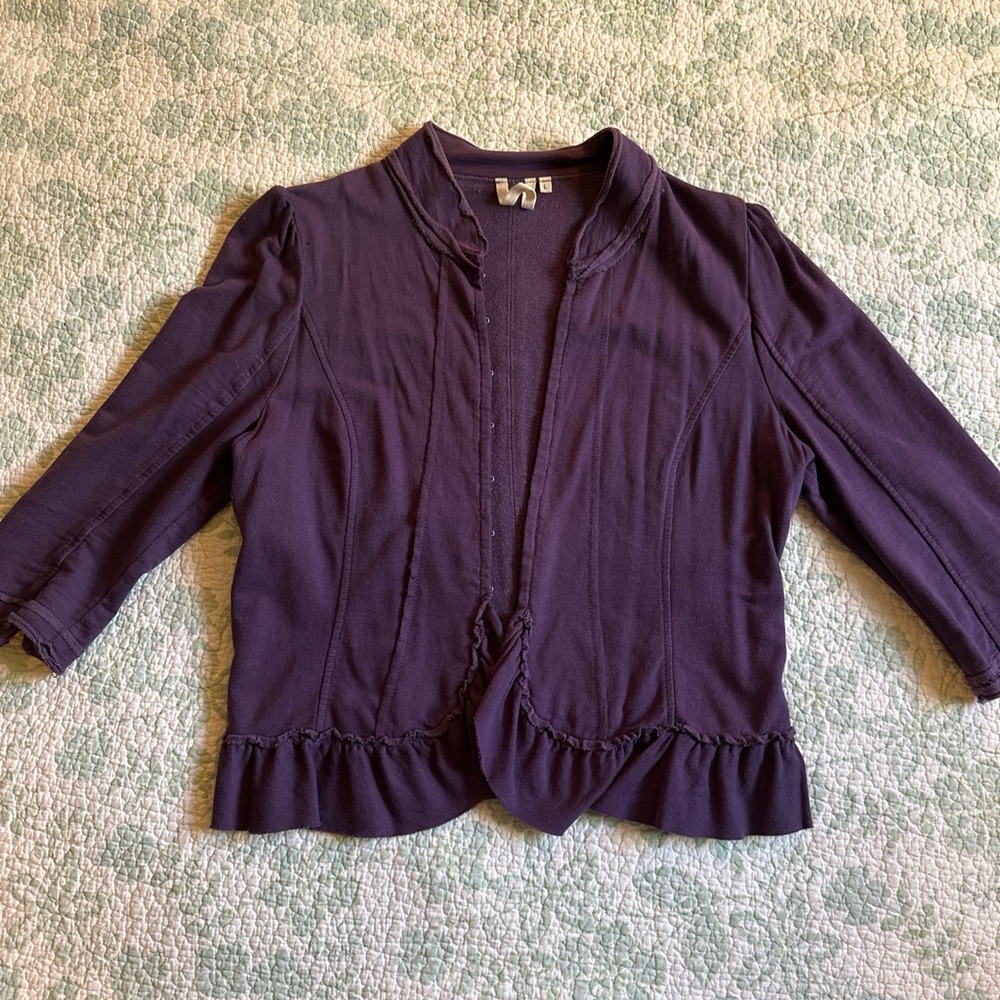 Purple Ruffled Open-Front Blazer